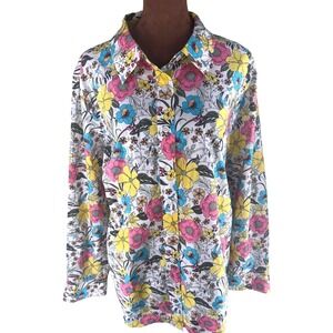 Talbots Plus Floral Button Down Shirt Women's 2X Cotton Long Sleeve Blouse EUC